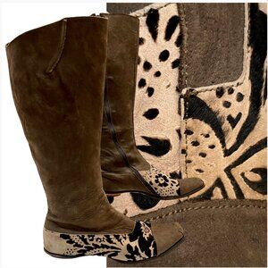 CYDWOQ VINTAGE Calf Hair Burnout Leather Boots 38   US 7.5